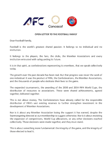 La rebelión contra Infantino ya es pública: UEFA, Concacaf y AFC rompen el silencio